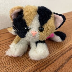TYCO Kitty Kitty Kittens Calico Plush Stuffed Animal 1992 VTG Purrs Gold Eyes